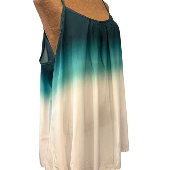 FANG Tops - Hombre Green White Tank Top 3X Blouse Spaghetti Strap Pleated Summer Colorful